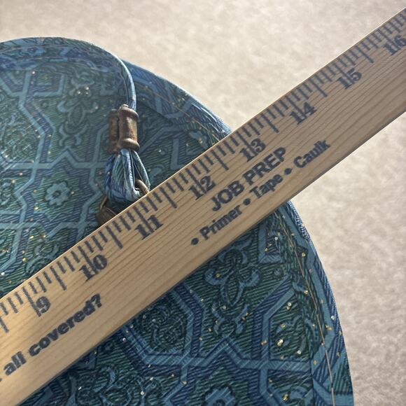 Rare 1950s Vintage Round Hat Box Blue Teal Geometric Atomic Print Zipper Case